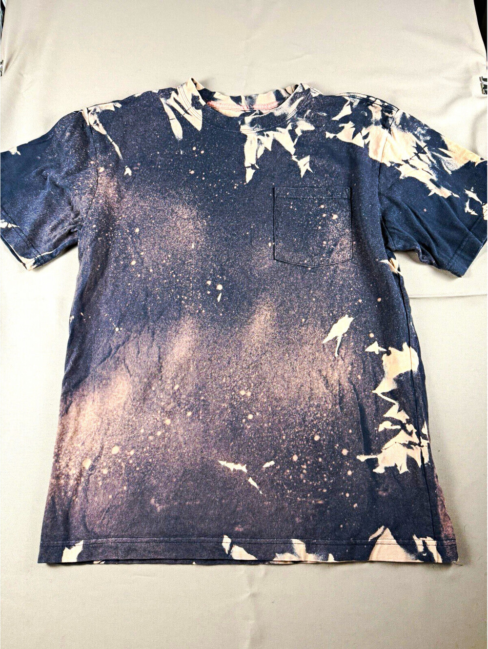 Dickies Men’s Blue/Beige Bleach Dye Pocket Crew Neck Cotton Knit Tee M
